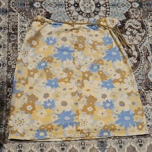 Y2K Anchor Blue Floral Skirt with Belt With Side Zip